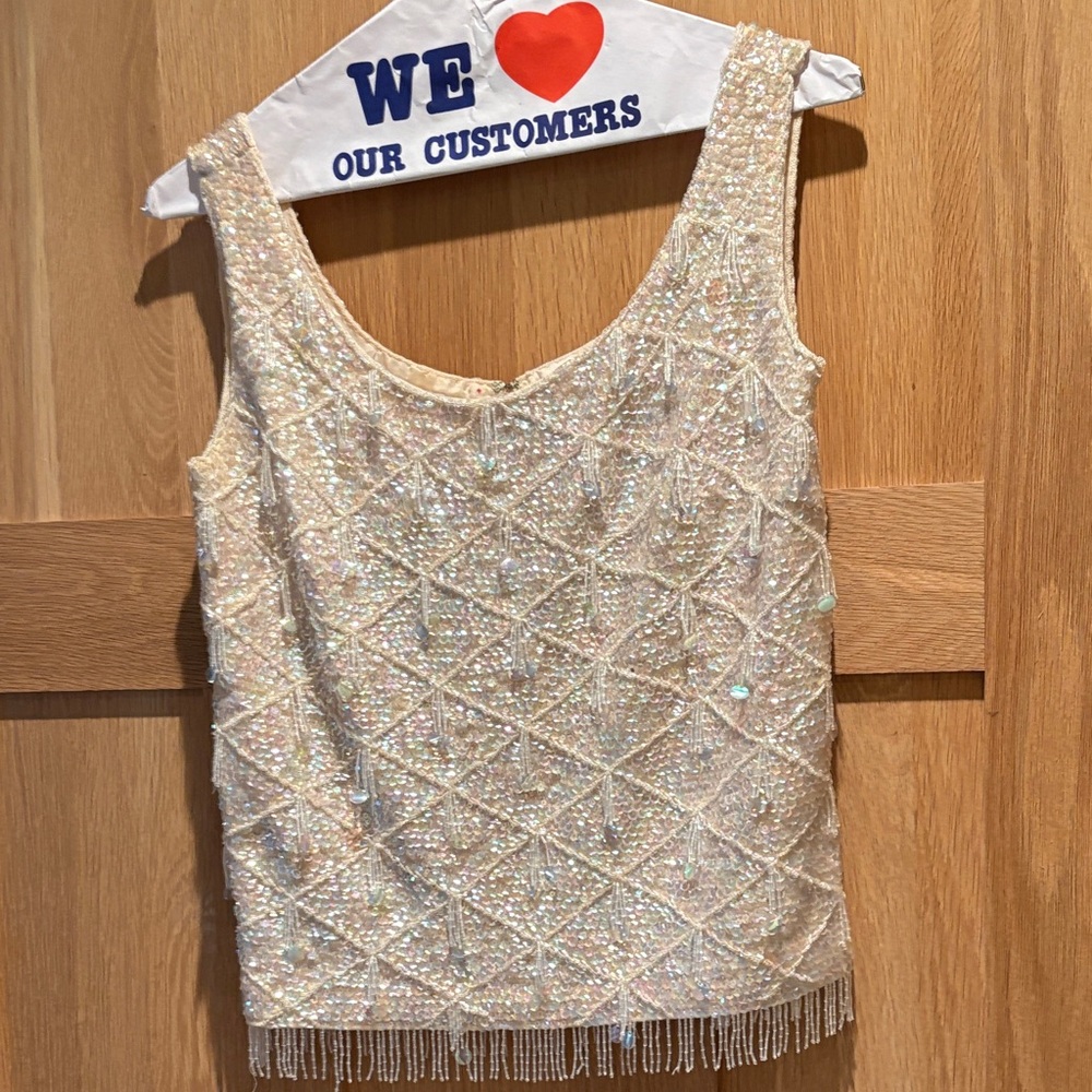 Vintage Gimbels beaded top. Beaded Ivory Sequin Sleeveless Top